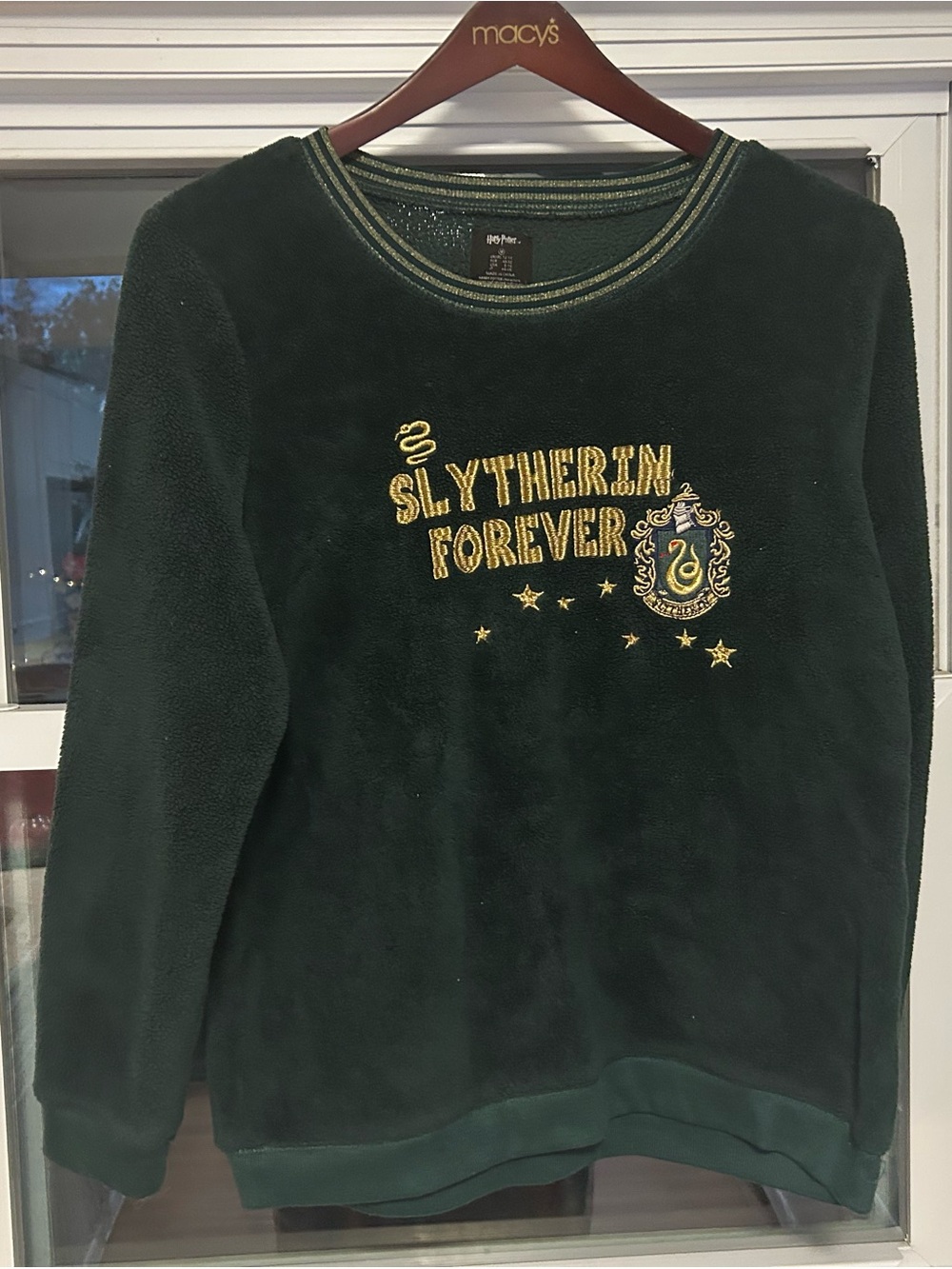 Warner Bros. Dark Green Slytherin Forever Plush Crewneck Sweatshirt Size Medium